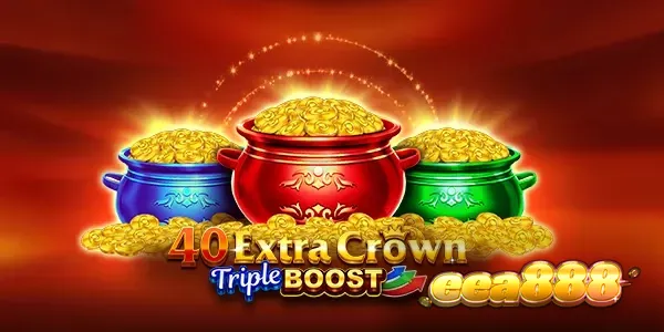 Interface vibrante e colorida do slot 40 Extra Crown Triple Boost Golden Coins Link com símbolos de frutas e coroas.
